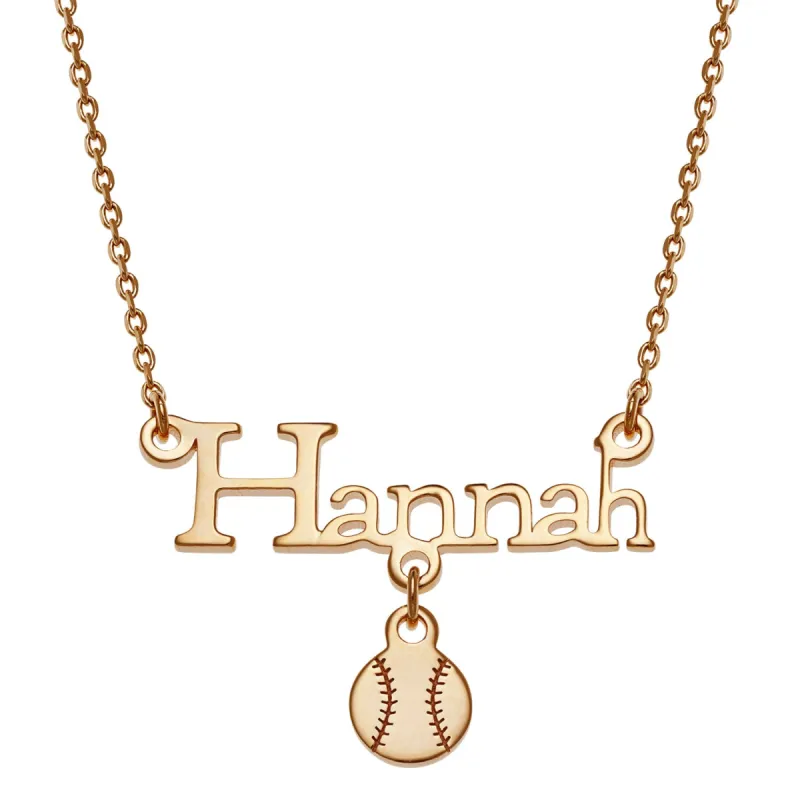 14K Gold over Sterling Name with Baseball Charm Necklace sold by Limoges Jewelry
