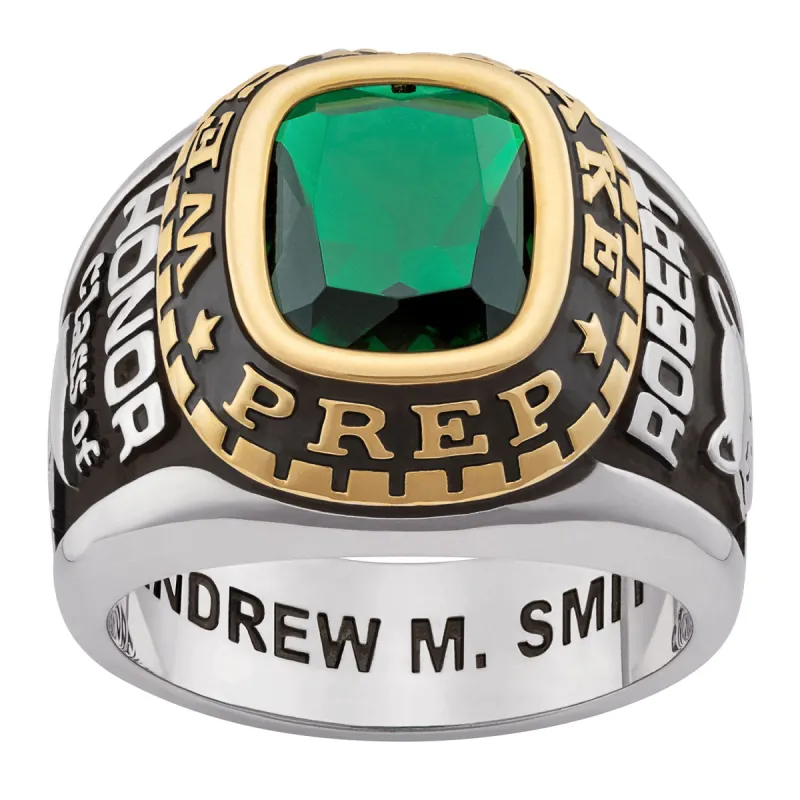 Men's 2-Tone Platinum and 14K Gold Plated Birthstone Class Ring sold by Limoges Jewelry