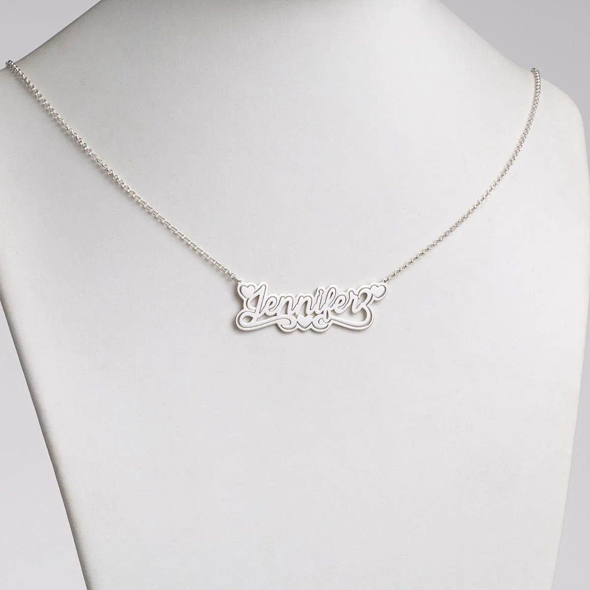 Sterling Silver Name with Outline Necklace with Heart Swirl sold by Limoges Jewelry product image thumbnail 3