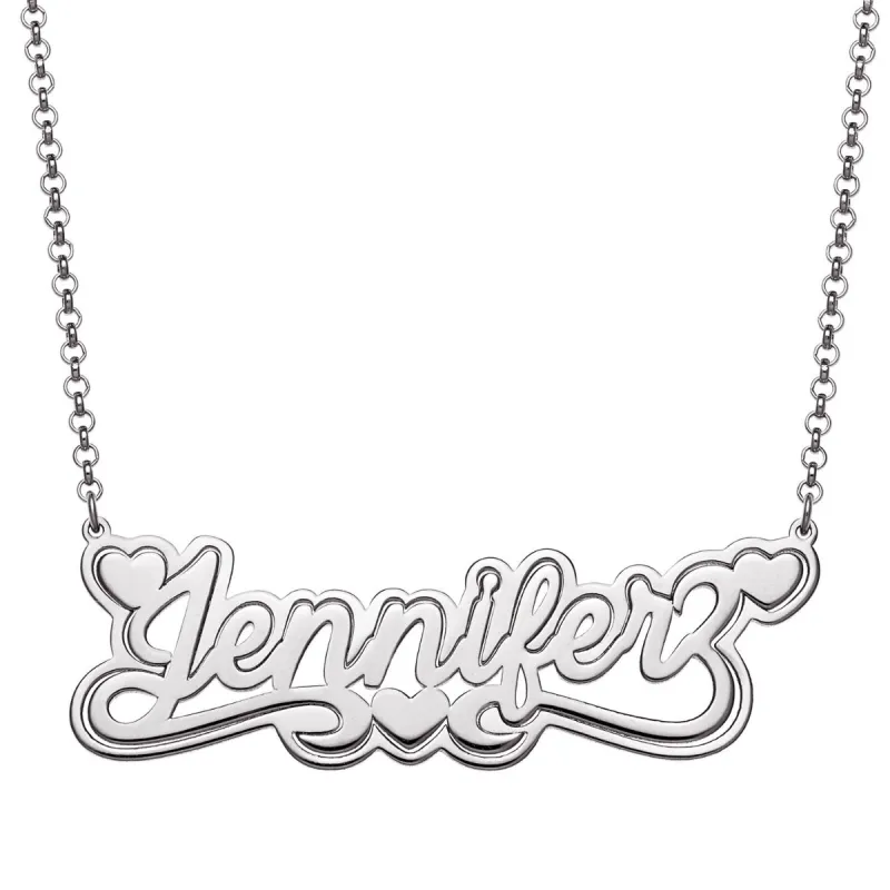 Sterling Silver Name with Outline Necklace with Heart Swirl sold by Limoges Jewelry