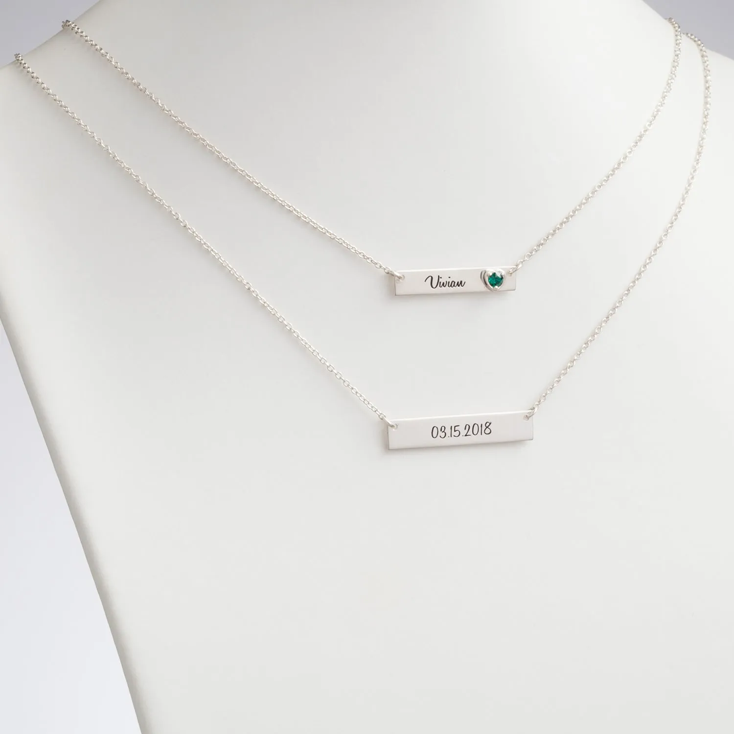 Sterling Silver Layered Name, Date and Birthstone Necklace sold by Limoges Jewelry product image thumbnail 2