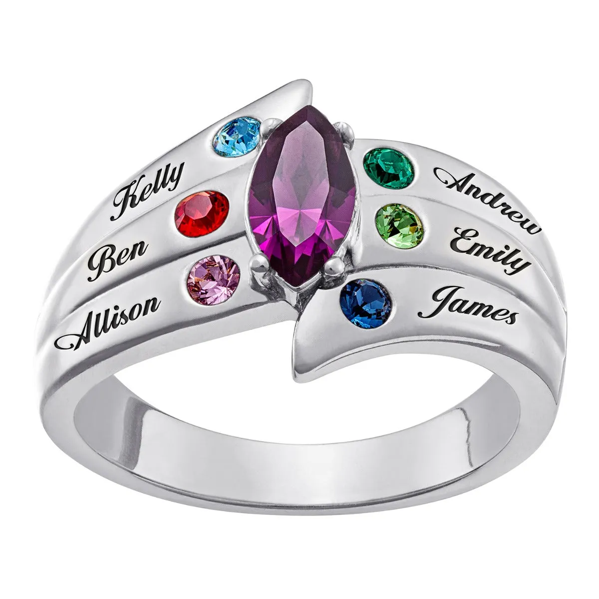 Mother's Marquise Birthstone Family Name Ring sold by Limoges Jewelry