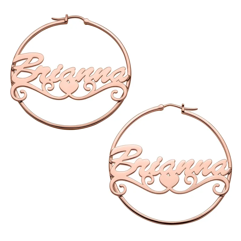 Personalized 14K Rose Gold Plated Nameplate Tail Hoop Earrings sold by Limoges Jewelry
