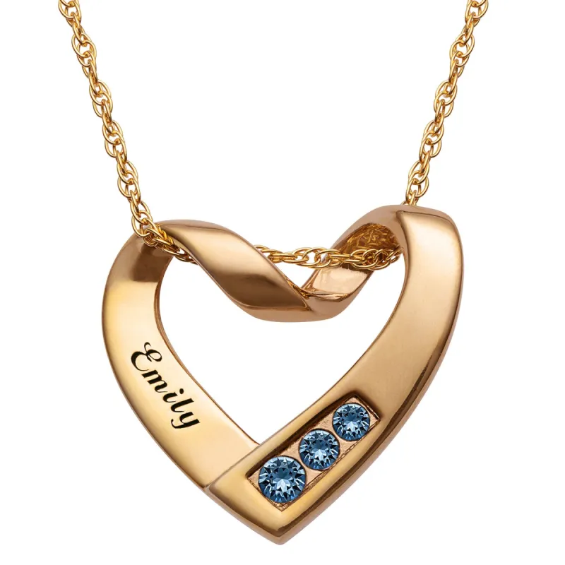 14K Gold over Sterling Birthstone & Name Heart Necklace sold by Limoges Jewelry