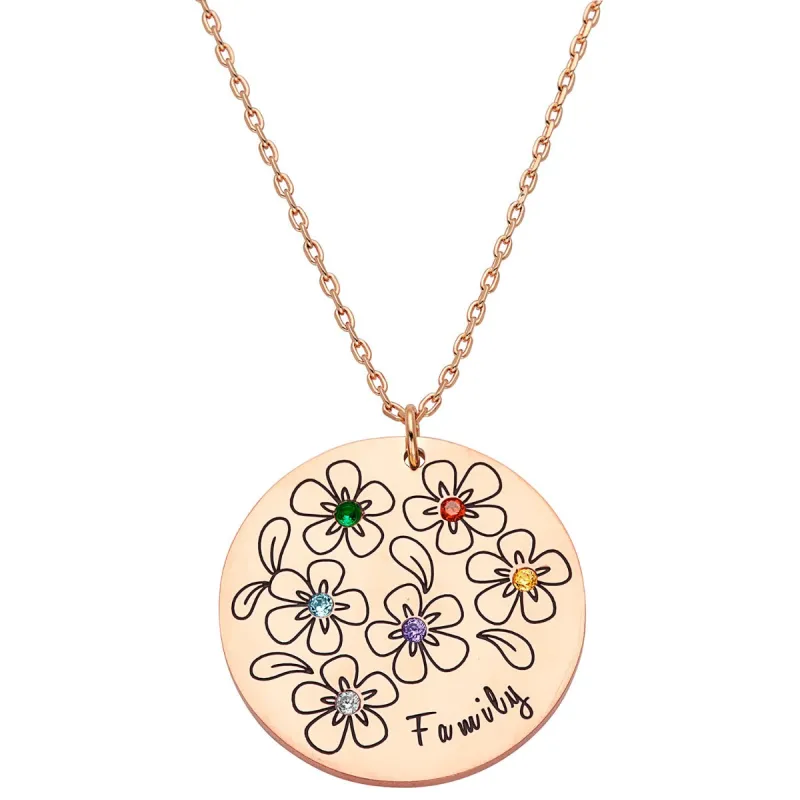 14K Rose Gold Plated Bouquet of Flowers Birthstone and Name Necklace sold by Limoges Jewelry