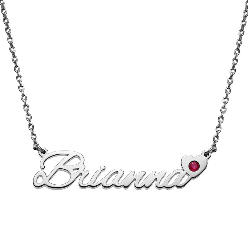 Sterling Silver Script Name with Heart and Birthstone Necklace sold by Limoges Jewelry