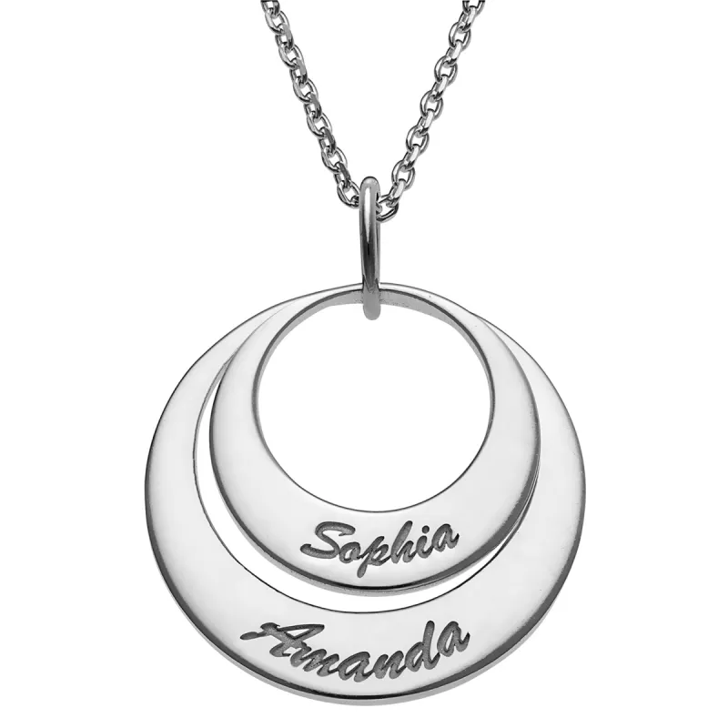 Sterling Silver Nesting Circles with Names Necklace - 2 Discs sold by Limoges Jewelry