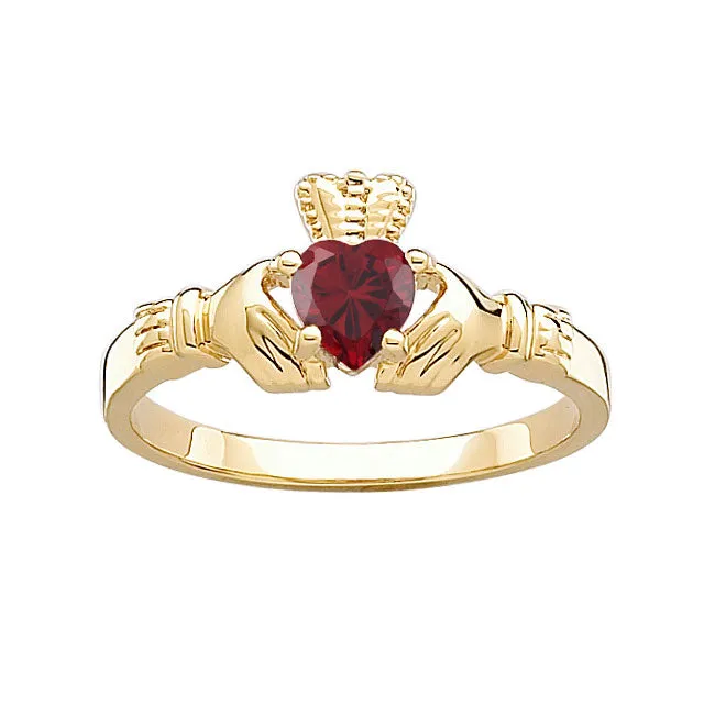 14K Gold over Sterling Birthstone Claddagh Ring sold by Limoges Jewelry