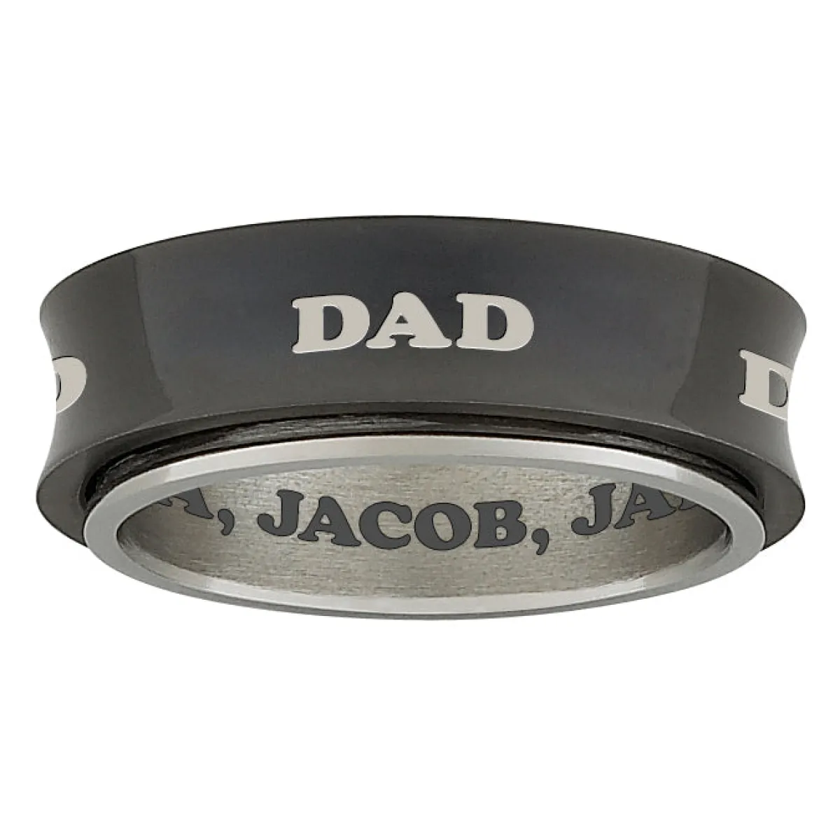 Black Titanium Two-Tone DAD Engraved Spinner Band sold by Limoges Jewelry