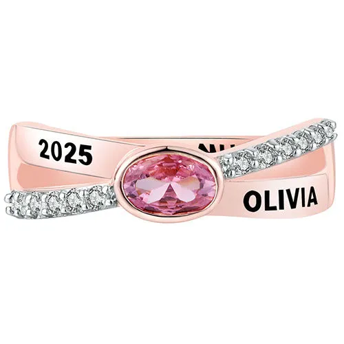 Women's 14K Rose Gold over Sterling Crossover Oval Birthstone Fashion Class Ring sold by Limoges Jewelry product image thumbnail 2
