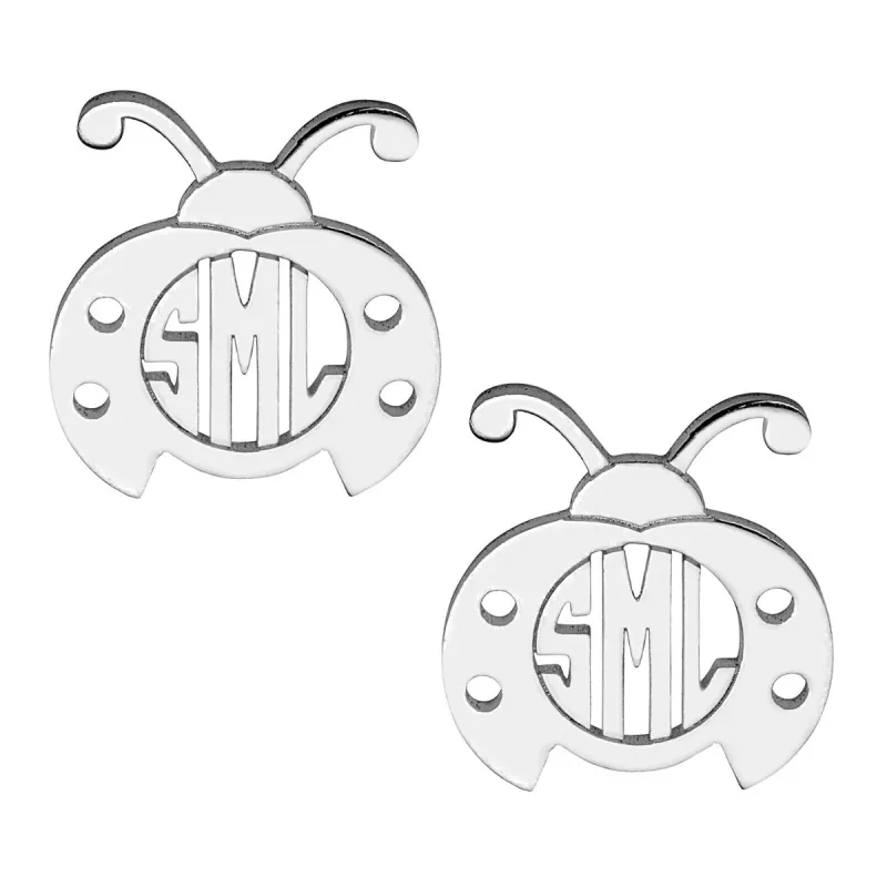 Silver Plated Ladybug Monogram Button Earring sold by Limoges Jewelry