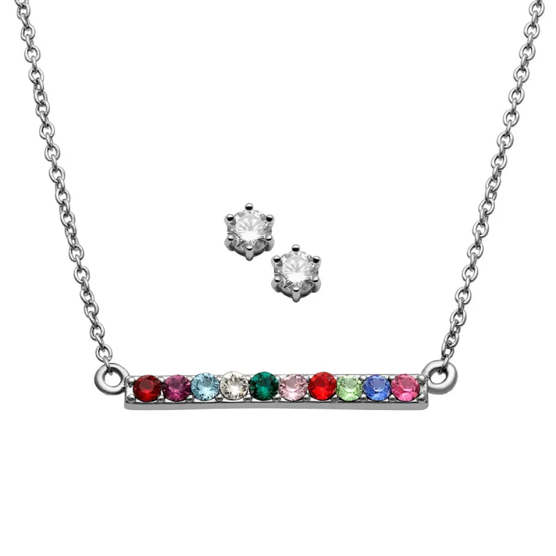 Multi Stone Bar Necklace + Bonus CZ Studs sold by Limoges Jewelry