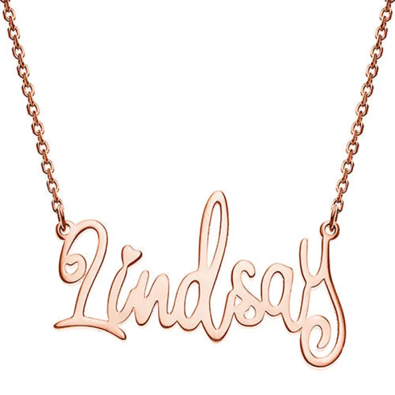 10K Rose Gold Fancy Script Name Necklace sold by Limoges Jewelry