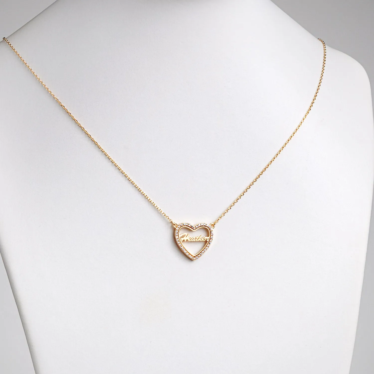 14K Gold over Sterling Open Heart Name with CZ Necklace sold by Limoges Jewelry product image thumbnail 2