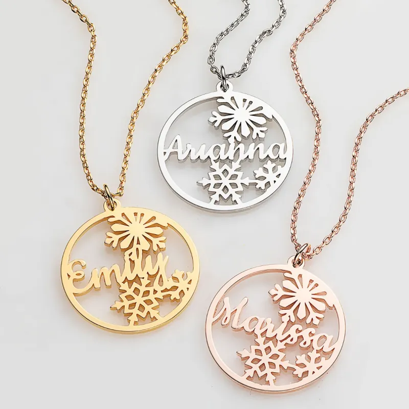 Snowflakes Name Disc Necklace sold by Limoges Jewelry
