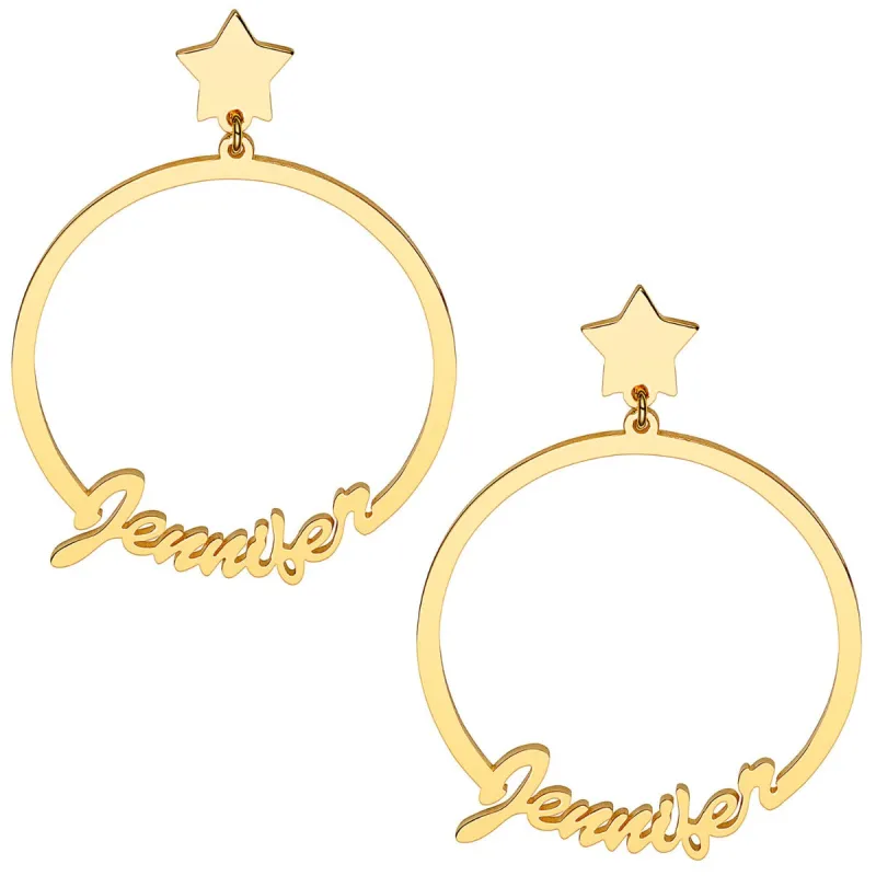 14K Gold Plated Script Name with Star Dangle Earrings sold by Limoges Jewelry