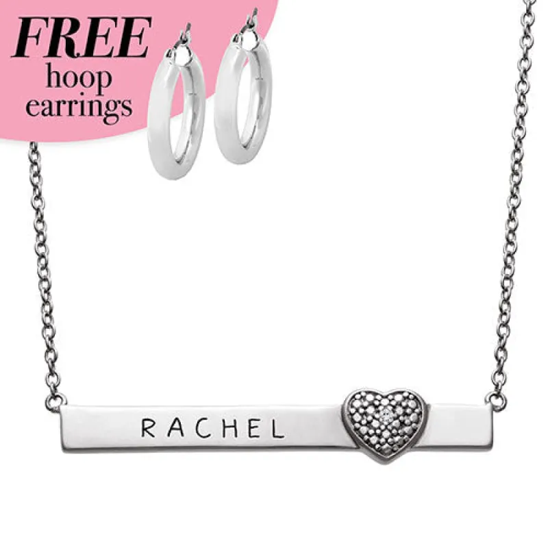 Sterling Silver Diamond Accent Heart Name Plaque Necklace sold by Limoges Jewelry