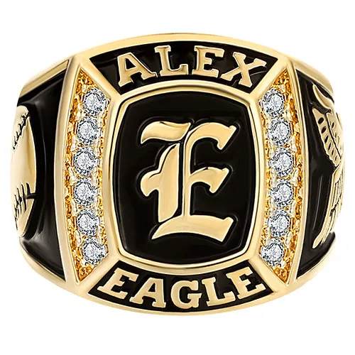 Men's 14K Gold Plated Initial Traditional CZ Square Birthstone Class Ring sold by Limoges Jewelry product image thumbnail 2