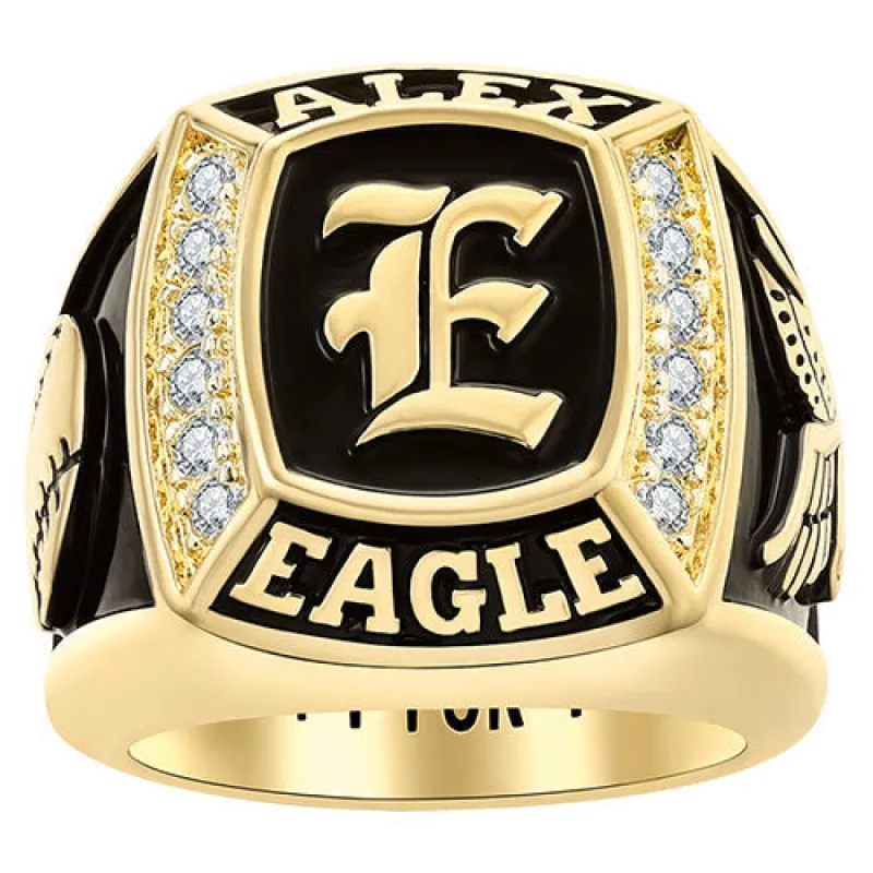 Men's 14K Gold Plated Initial Traditional CZ Square Birthstone Class Ring sold by Limoges Jewelry