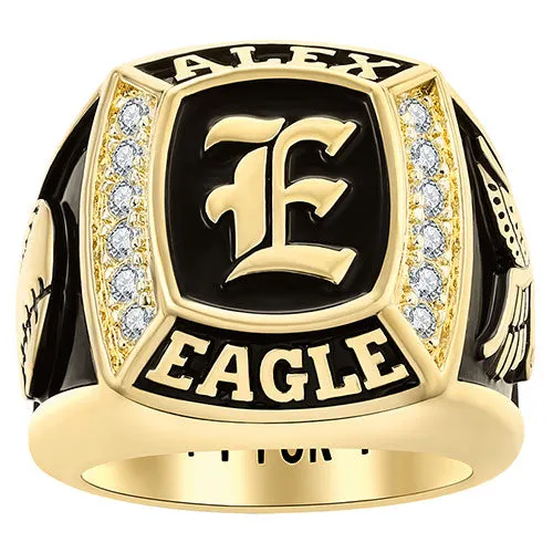 Men's 14K Gold Plated Initial Traditional CZ Square Birthstone Class Ring sold by Limoges Jewelry