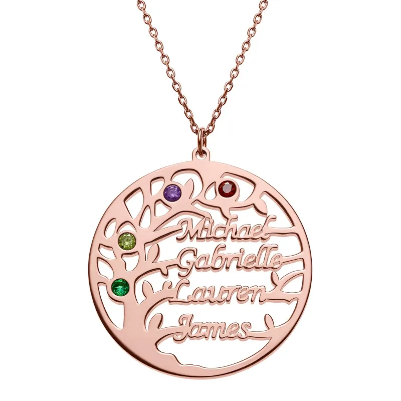 14K Rose Gold Plated Name and Birthstone Family Tree Necklace sold by Limoges Jewelry