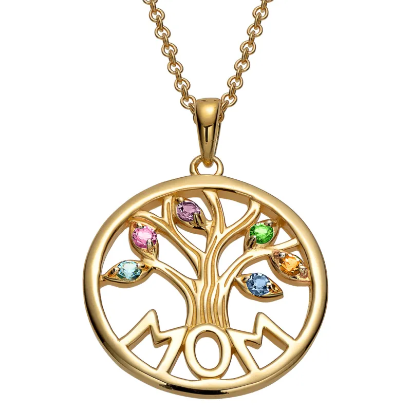 14K Gold over Sterling MOM Family Birthstone Tree Pendant sold by Limoges Jewelry