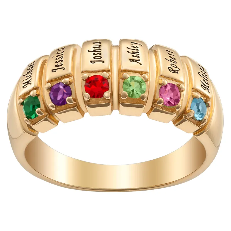 14K Gold over Sterling Family Name and Birthstone Ring sold by Limoges Jewelry