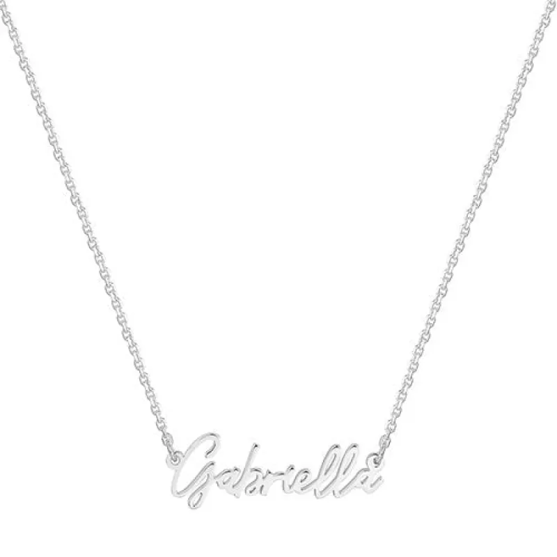 Sterling Silver Petite Cursive Name Plaque Necklace sold by Limoges Jewelry