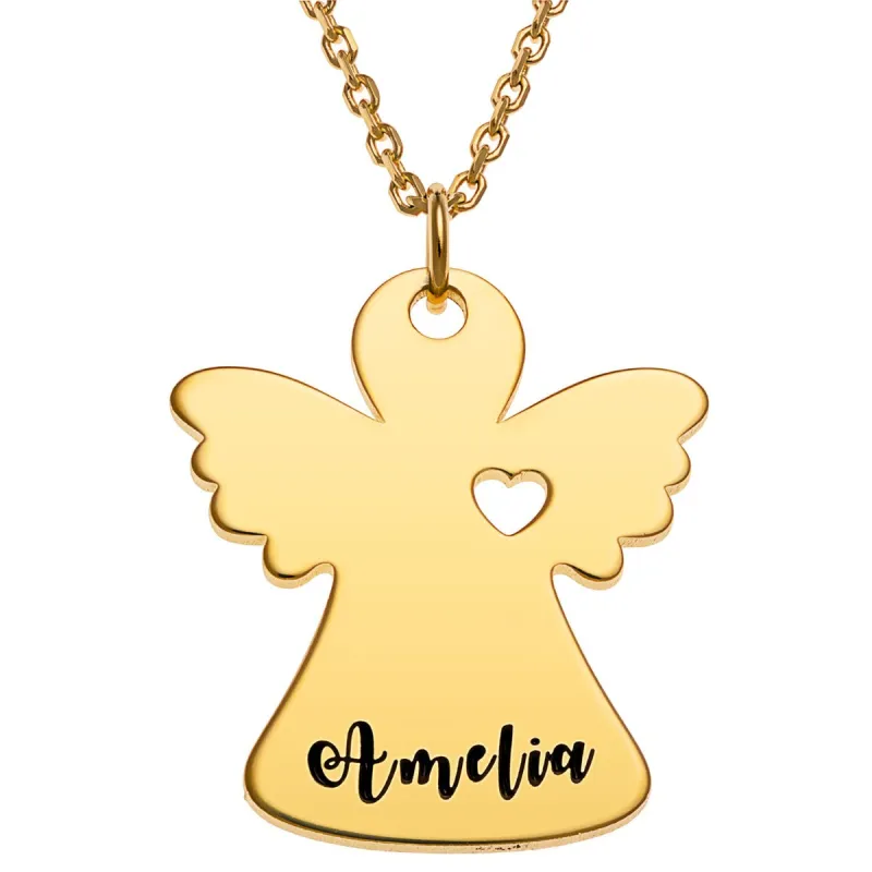 14K Gold Plated Engraved Name Angel with Heart Necklace sold by Limoges Jewelry