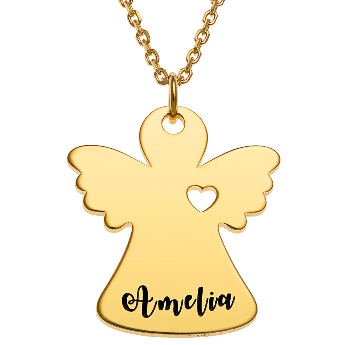 14K Gold Plated Engraved Name Angel with Heart Necklace sold by Limoges Jewelry