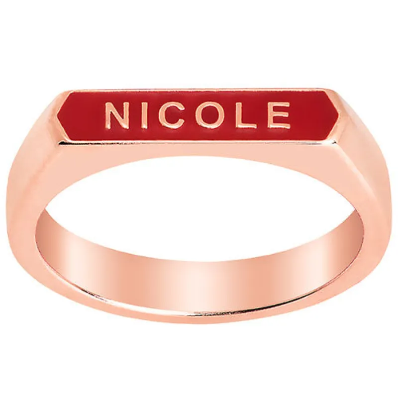 14K Rose Gold Plated Enamel Name Rectangle Ring sold by Limoges Jewelry