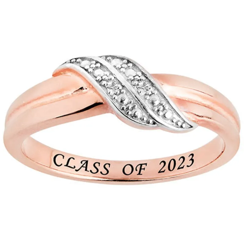14K Rose Gold over Sterling Double Wave Diamond Accent Class Ring sold by Limoges Jewelry
