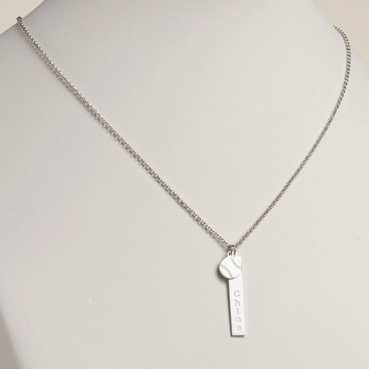 Silver Plated Name Necklace with Baseball Charm Dangle sold by Limoges Jewelry