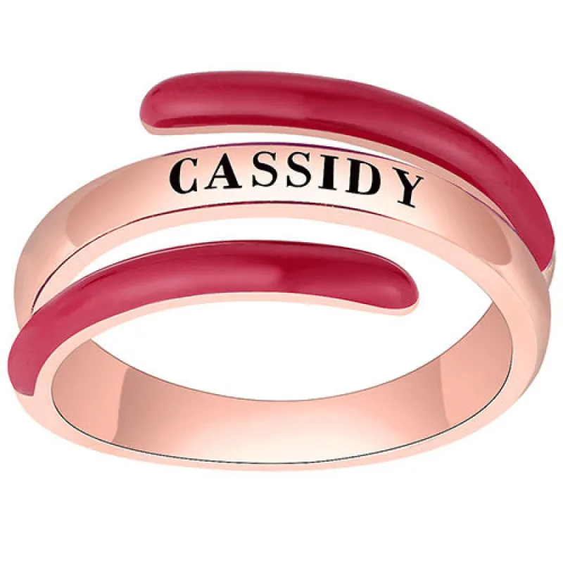 14K Rose Gold Plated Engraved and Birth Month Enamel Bypass Ring sold by Limoges Jewelry