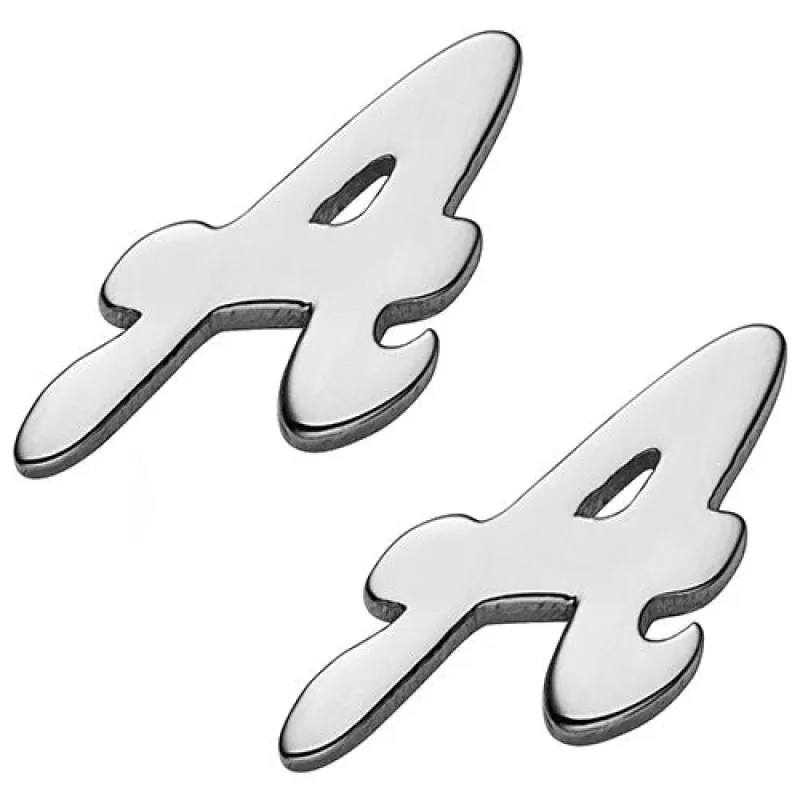 Sterling Silver Uppercase Script Initial Button Earring sold by Limoges Jewelry