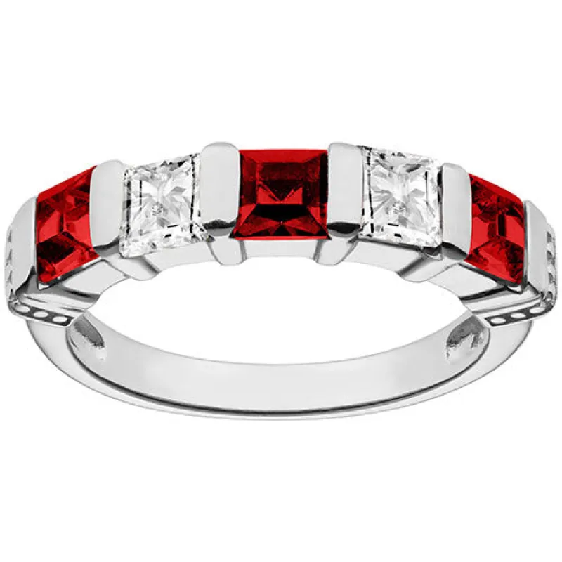 Silver Plated Simulated Garnet and Clear Crystal 5 Stone Ring sold by Limoges Jewelry