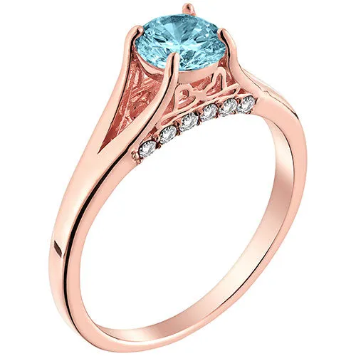 14K Rose Gold Plated Simulated Blue Topaz and Clear Crystal Ring sold by Limoges Jewelry product image thumbnail 2