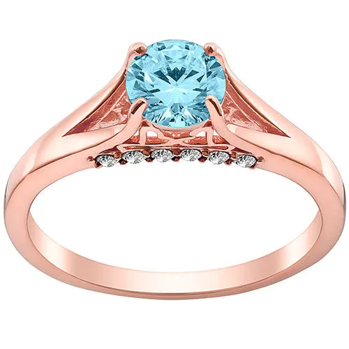 14K Rose Gold Plated Simulated Blue Topaz and Clear Crystal Ring sold by Limoges Jewelry