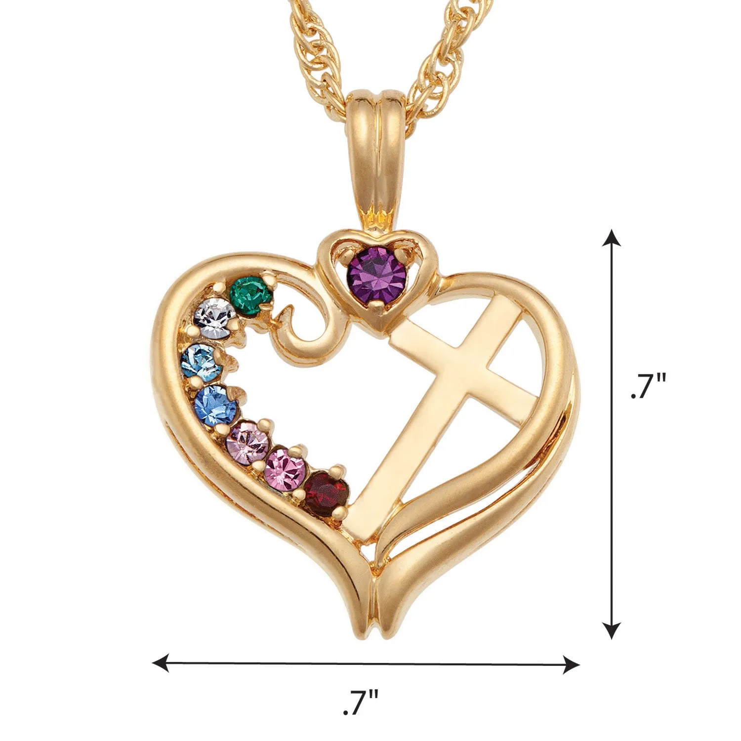 14K Gold over Sterling Birthstone Heart Cross Necklace sold by Limoges Jewelry product image thumbnail 3
