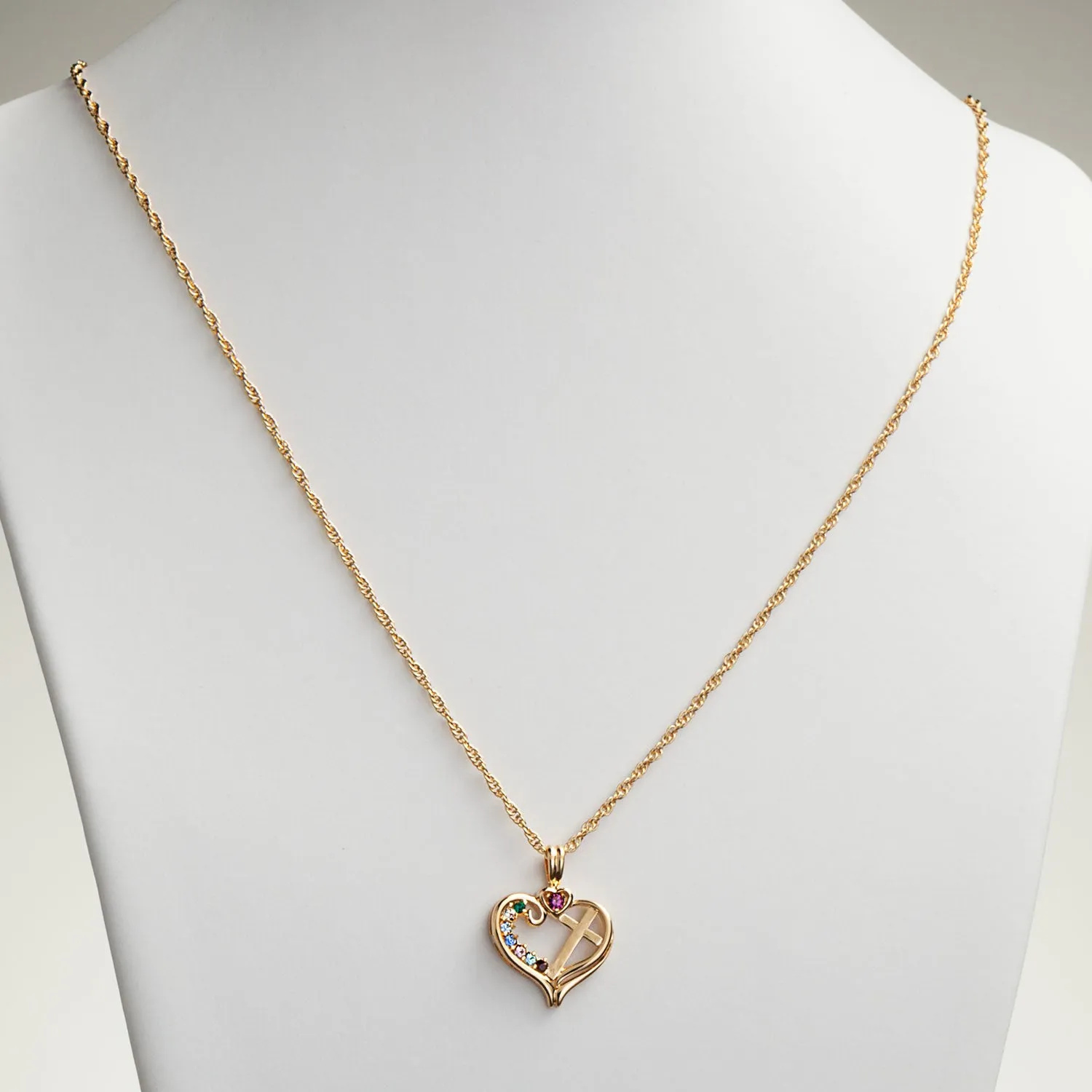 14K Gold over Sterling Birthstone Heart Cross Necklace sold by Limoges Jewelry product image thumbnail 2
