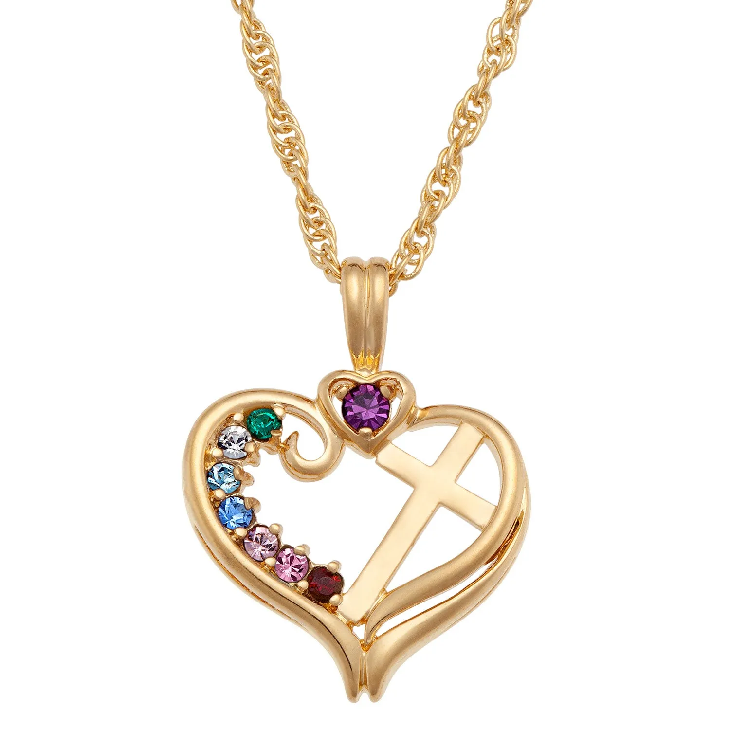 14K Gold over Sterling Birthstone Heart Cross Necklace sold by Limoges Jewelry