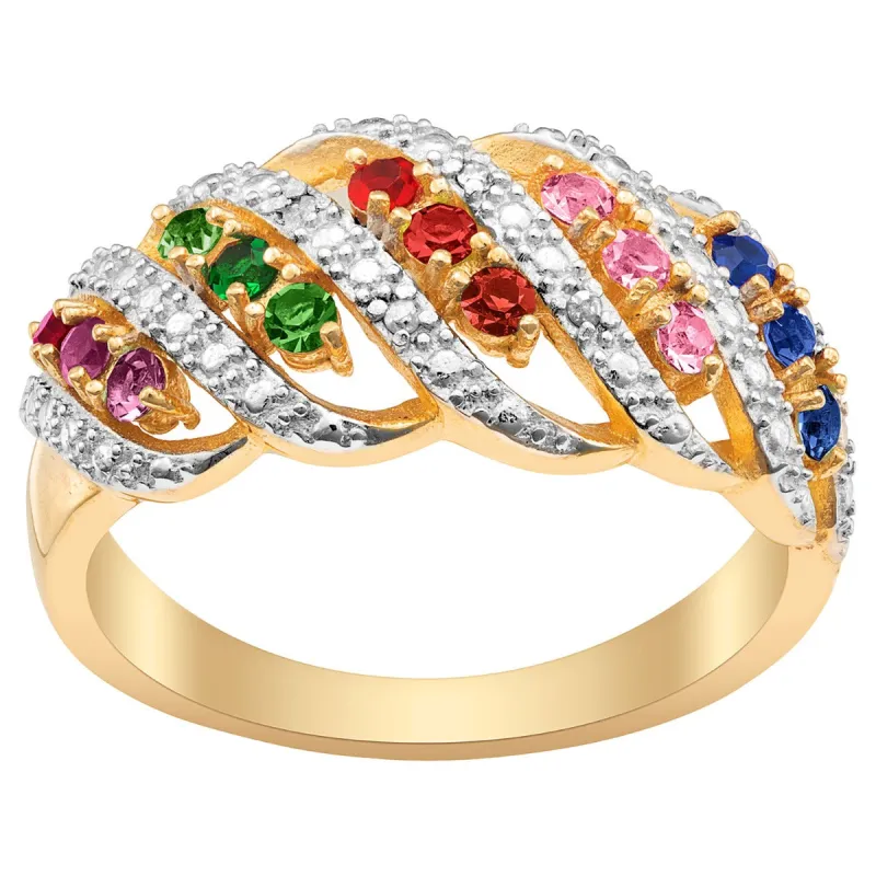 Two-tone Family Birthstone Swirl with Diamond Accent Ring sold by Limoges Jewelry