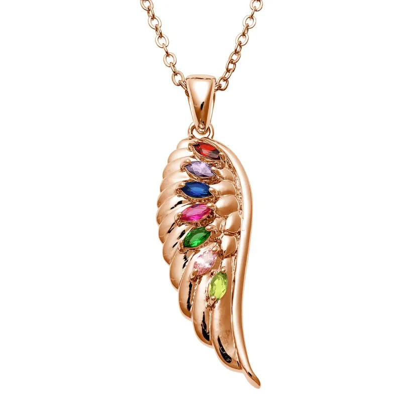 14K Rose Gold Plated Family Birthstone Angel Wing Necklace sold by Limoges Jewelry