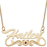 14K Gold Over Sterling Script Name Necklace With Birthstone Heart sold by Limoges Jewelry product image thumbnail 4