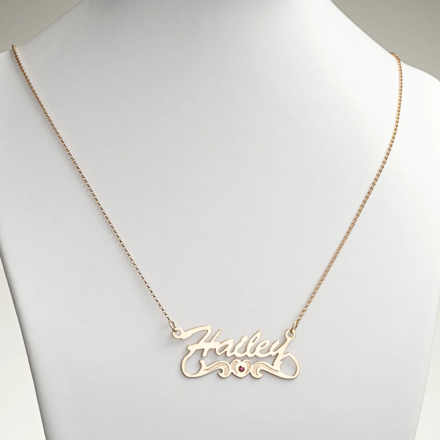 14K Gold Over Sterling Script Name Necklace With Birthstone Heart sold by Limoges Jewelry product image thumbnail 2