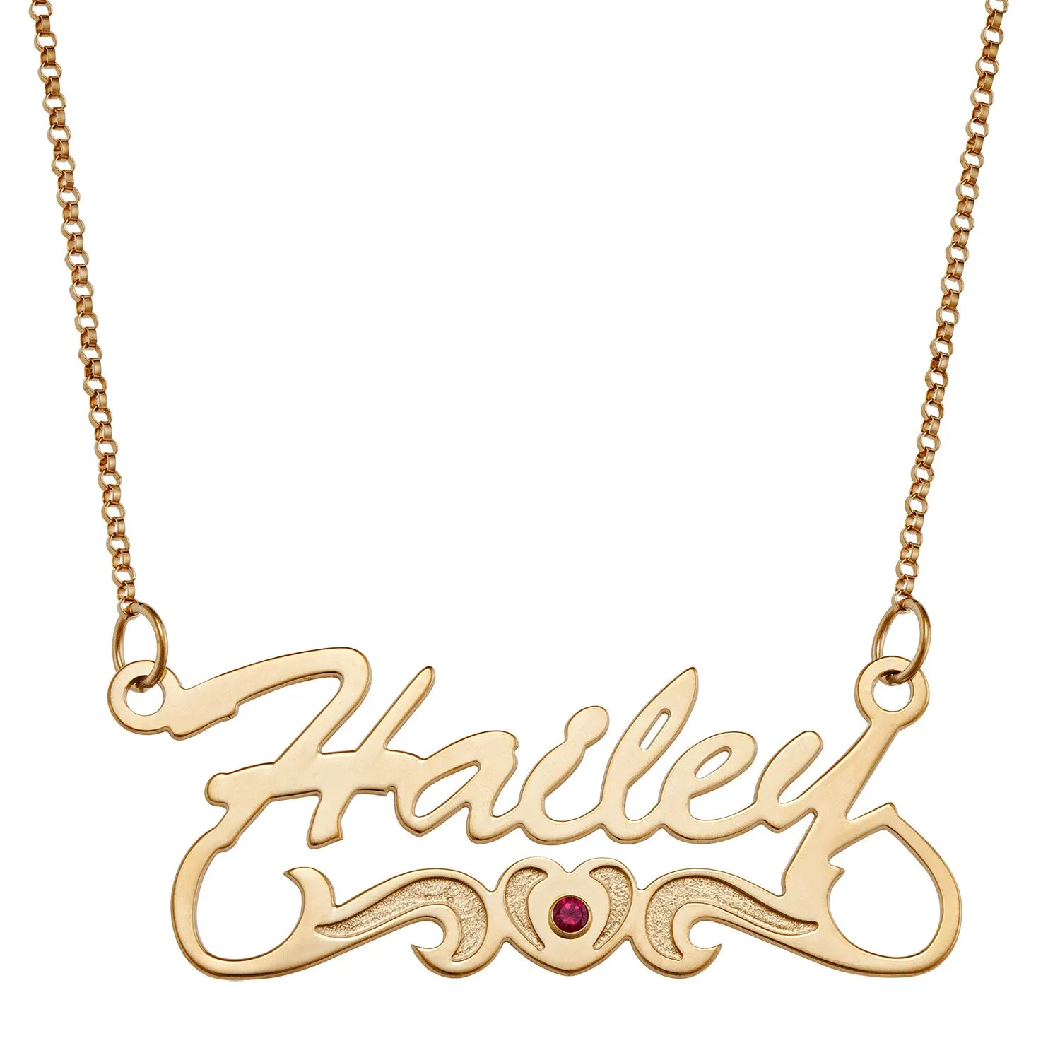14K Gold Over Sterling Script Name Necklace With Birthstone Heart sold by Limoges Jewelry
