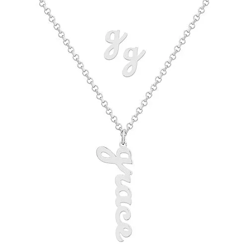Sterling Silver Lowercase Script Name Necklace and Initial Earring Set sold by Limoges Jewelry product image thumbnail 2