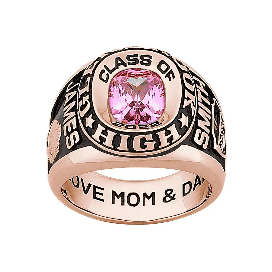 Men's 14K Rose Gold over Sterling Double Row Traditional Birthstone Class Ring sold by Limoges Jewelry