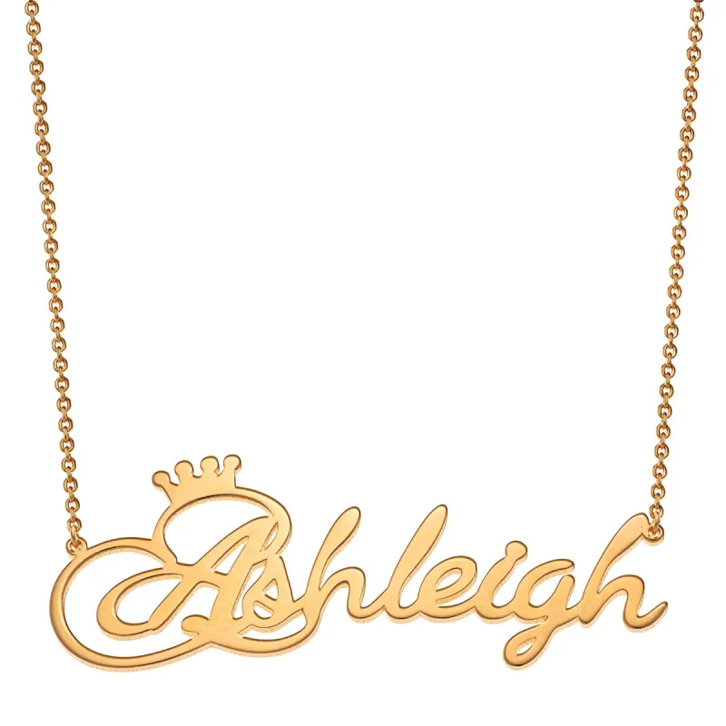 14K Gold over Sterling Script Name with Crown Necklace made by Limoges Jewelry