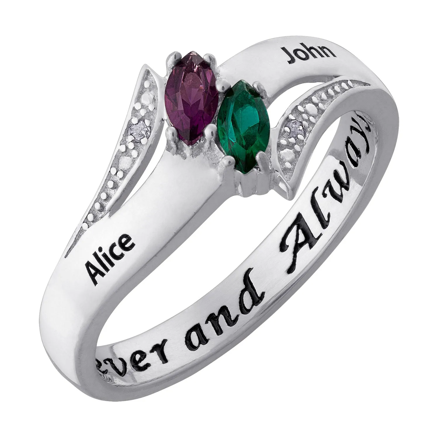 10K White Gold Couples Engravable Birthstone and Name Ring sold by Limoges Jewelry product image thumbnail 2